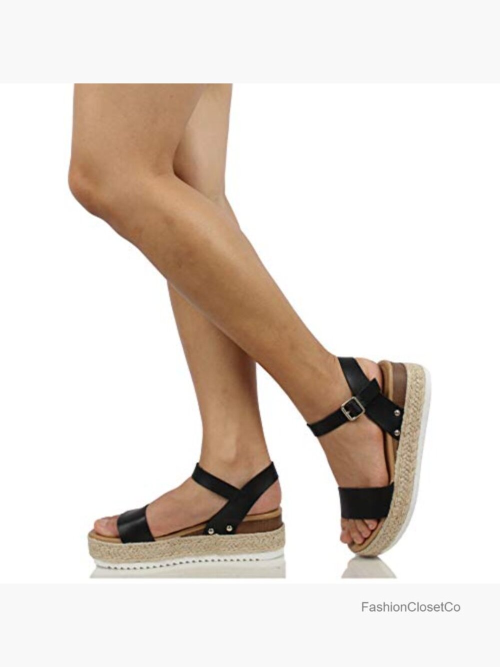 Open Toe Buckle Ankle Strap Espadrilles Flatform Wedge Casual Sandal - Picture 2 of 7